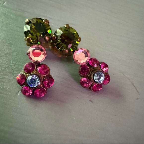 Sorrelli Brass Tone Crystal Flower Dangle Earrings - Picture 7 of 7